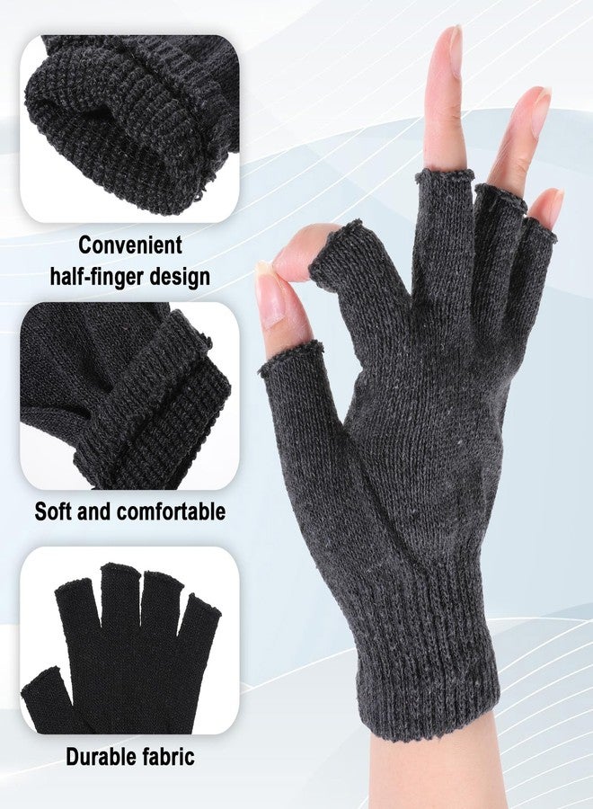 Exircy 4 Pairs Fingerless Gloves for Women & Men Winter Warm Finger Gloves Touchscreen Black Knit Mittens Typing Writing Half Finger Glove for Working - Image 3